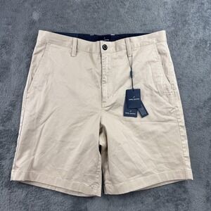 Daniel Hechter Paris Shorts Mens 35 Beige‎ Chino 9" Stretch Casual Flat Front